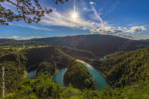 Montenegro nature landscape. Wonderful view of the meanders of Cehotina River (crooked course of the river) which it carved through the rocky areas.