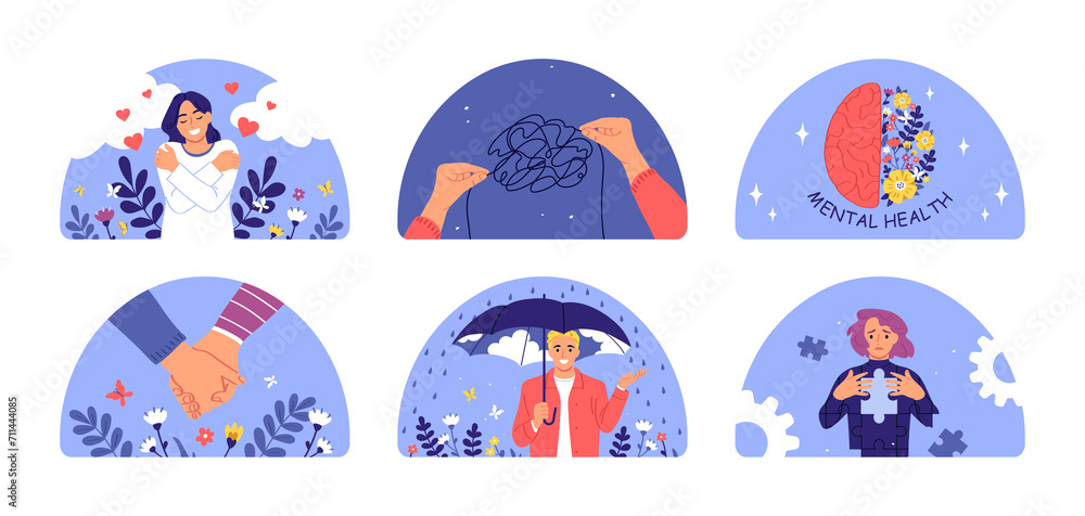 Fototapeta premium Mental health illustrations in flat style