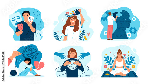 Mental health illustrations in flat style