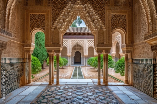 Arches in Islamic Moorish style in Alhambra  Granada  Spain photo