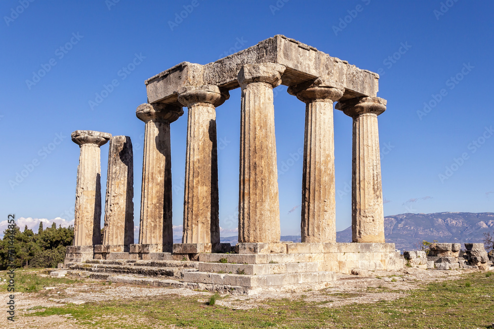 Doric Temple of Apollo ruins, general view. Ancient Corinth, Greece