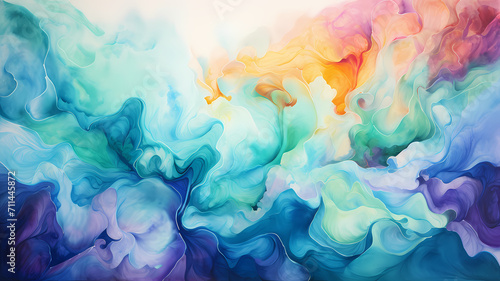 Watercolor paint art background with swirls and waves photo