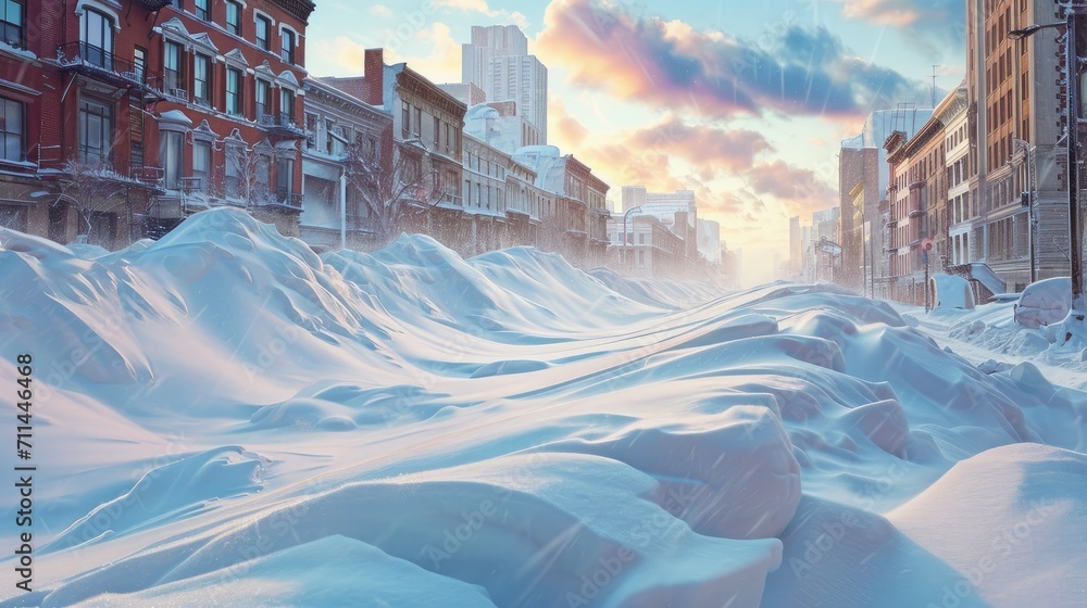 City streets covered in snow after heavy snowfall - obrazy, fototapety, plakaty 