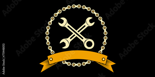 Mechanical Engineering Logo Design Icon, Crossed Wrench Symbol Logo With Text Space On Black Background, Use For Poster, Banner, Web Design Vector Illustration.