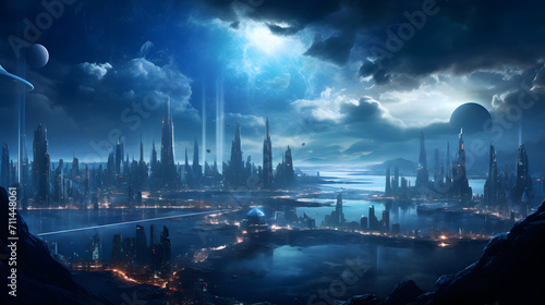 futuristic city background illustration at night