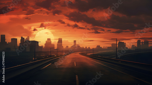 highway in the middle of the city at sunset