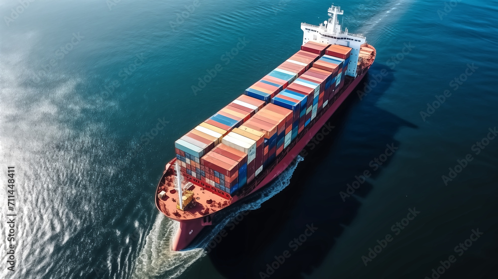 photo aerial view of container cargo ship in sea
