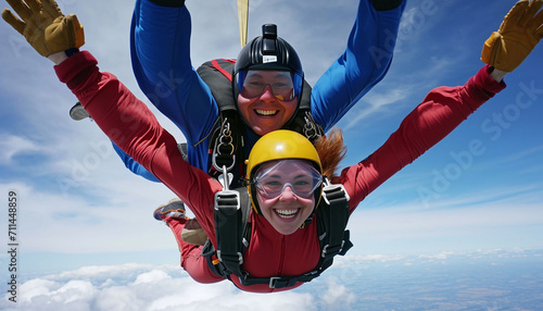 Tandem Skydiving Joy on a Cloudy Day
