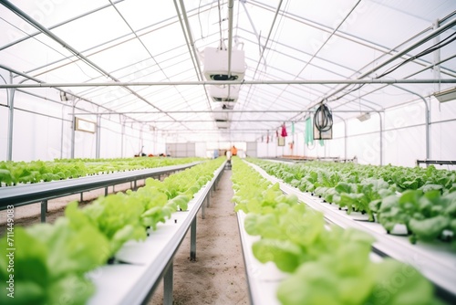 greenhouse with hydroponic lettuce racks