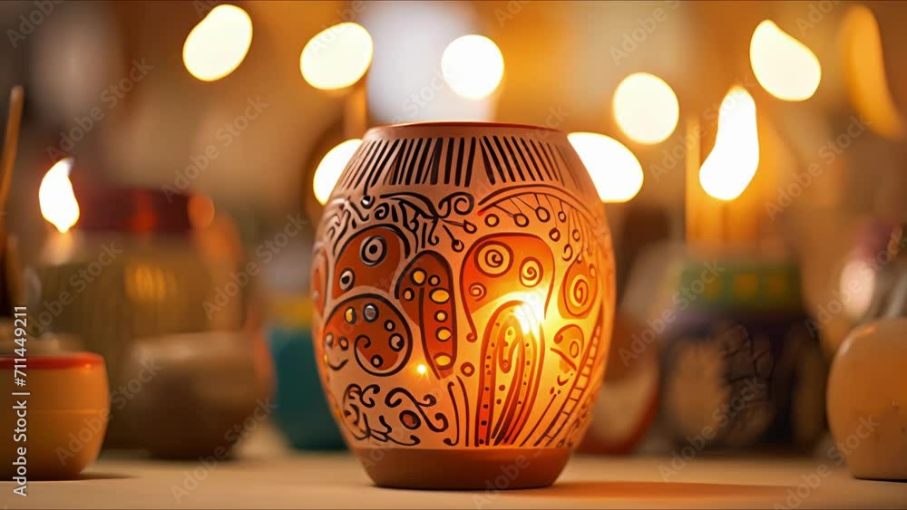 Closeup of a handcrafted ceramic vase adorned with symbols of hope and understanding. Closeup of a handcrafted ceramic vase adorned with symbols of hope and understanding.