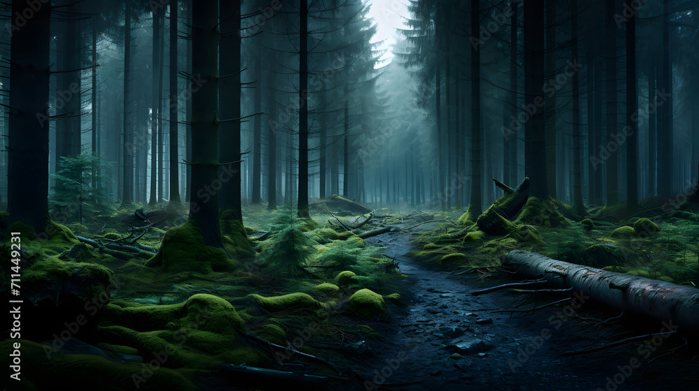 background illustration in the middle of the forest at night
