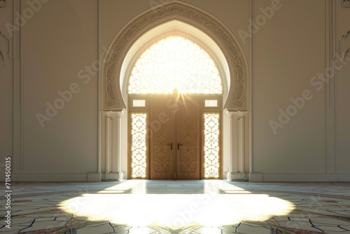 Mosque door with a bright light background