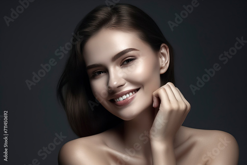 smiling young woman in a photo studio giving the feeling of well-being, ai generative