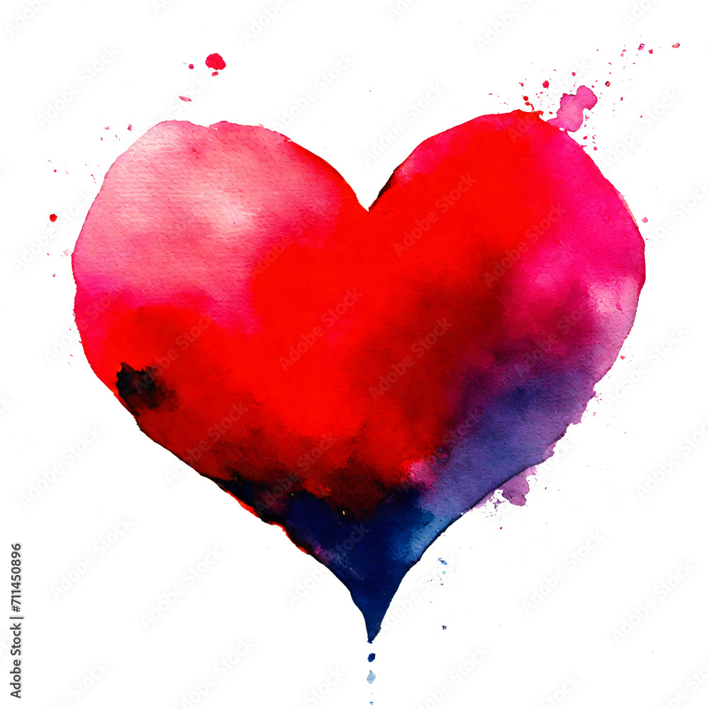 red heart watercolor on transparence background