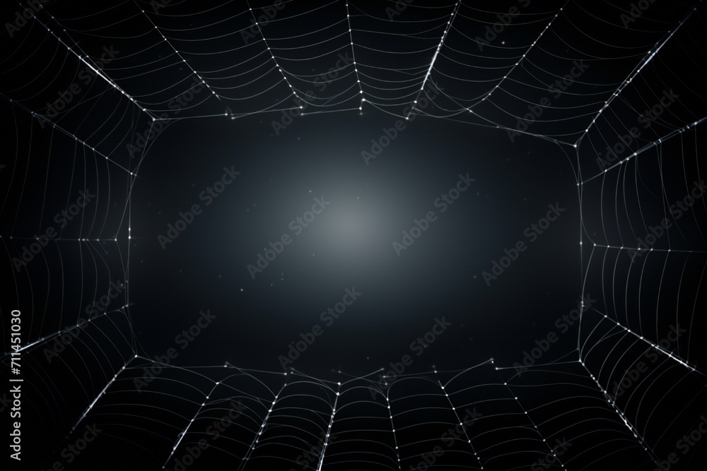Naklejka premium Abstract spider web like digital glass frame with glow, on black background, empty copy space Generative Ai