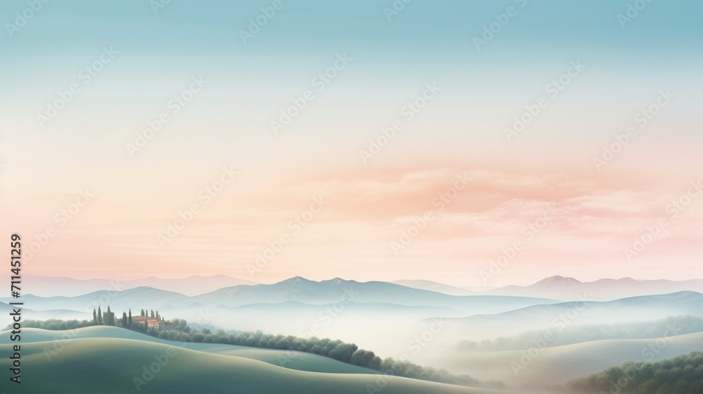 An elegant website banner featuring a serene landscape of rolling hills and a soft sunrise, conveying tranquility and sophistication - Generative AI