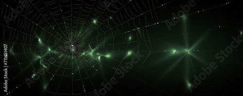 Abstract spider web like digital glass frame with glow  on black background  empty copy space Generative Ai