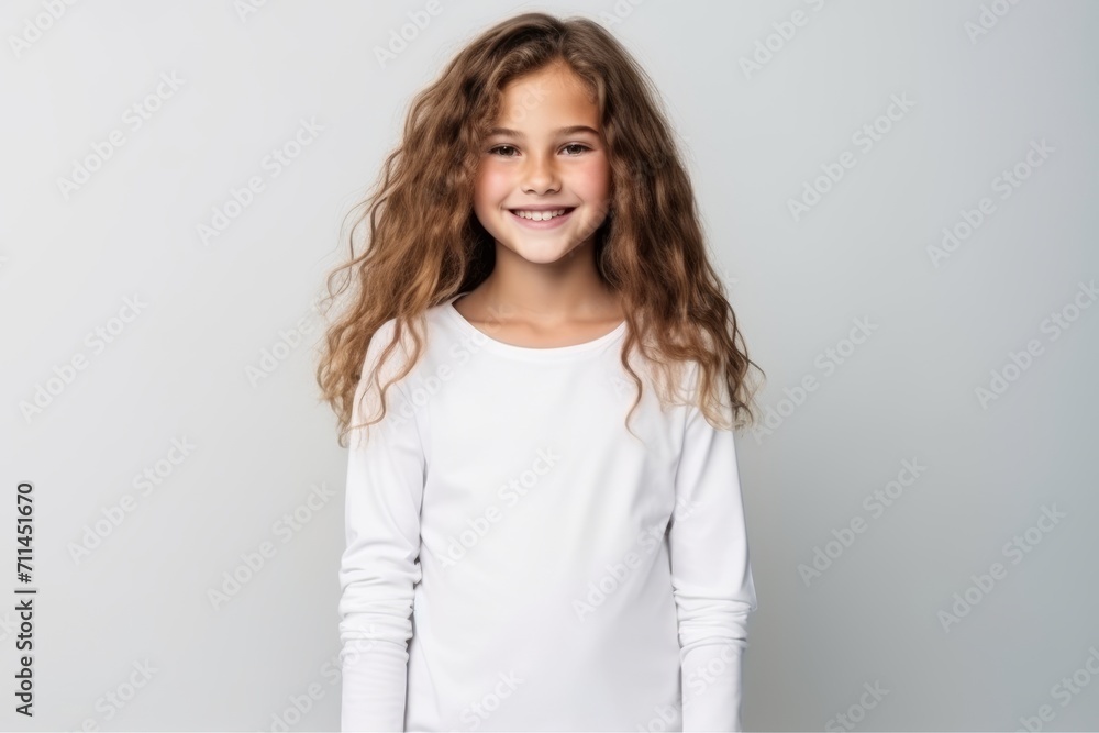 Portrait of a cute smiling little girl with long curly hair over grey background Portrait of a cute smiling little girl with long curly hair over grey background