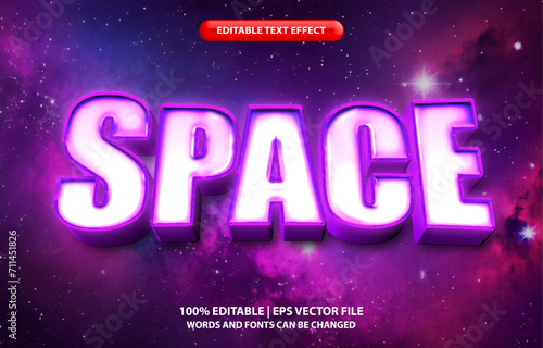 Space editable text effect template, neon glossy purple futuristic style typeface