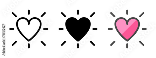 Multipurpose glowing heart vector icon in outline, glyph, filled outline style. Three icon style variants in one pack.