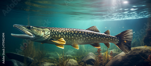northern pike (Esox lucius) swimming in a river