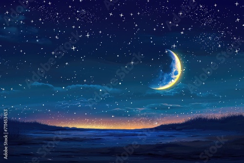 Sky night stars and moon islamic night.