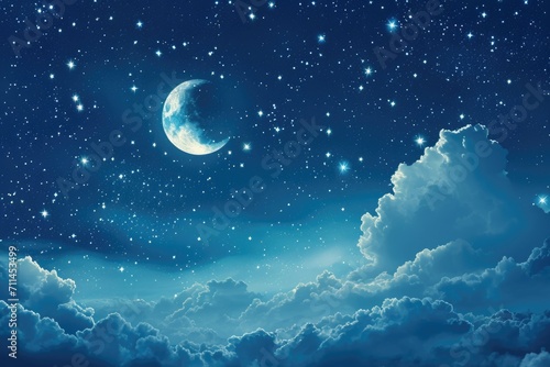 Sky night stars and moon  islamic night.