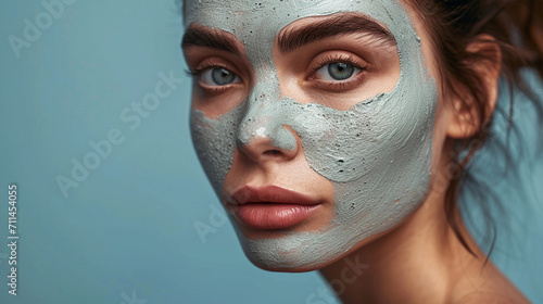 A young woman with a cosmetic mask on her face photo