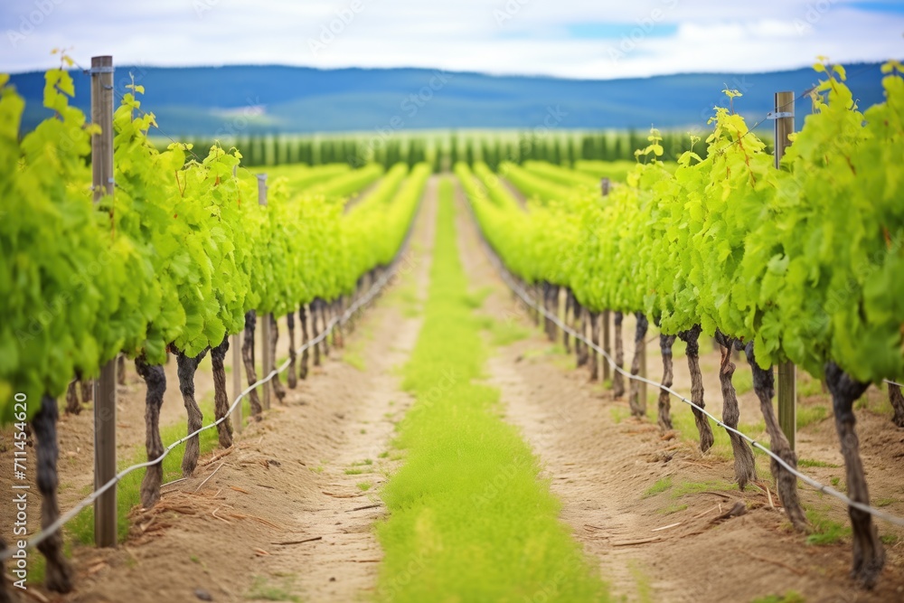 lush green vineyard rows in summertime