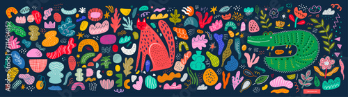 Baby hand drawn design for textile, posters, cards. Baby animals pattern. Fabric baby design. Vector illustration with cute animals. Nursery baby pattern illustration