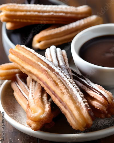 Churros with chocolate photo