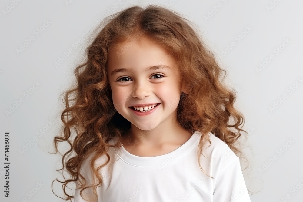 Portrait of a cute little girl with long curly hair over grey background Portrait of a cute little girl with long curly hair over grey background
