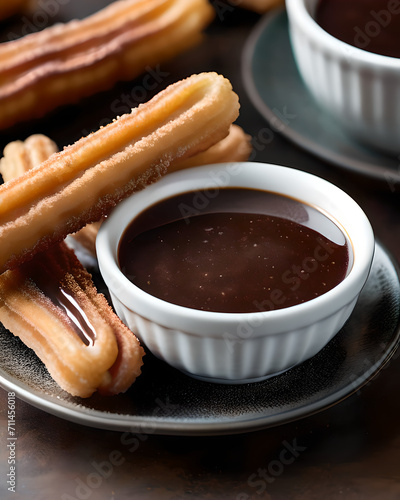 Churros with chocolate photo