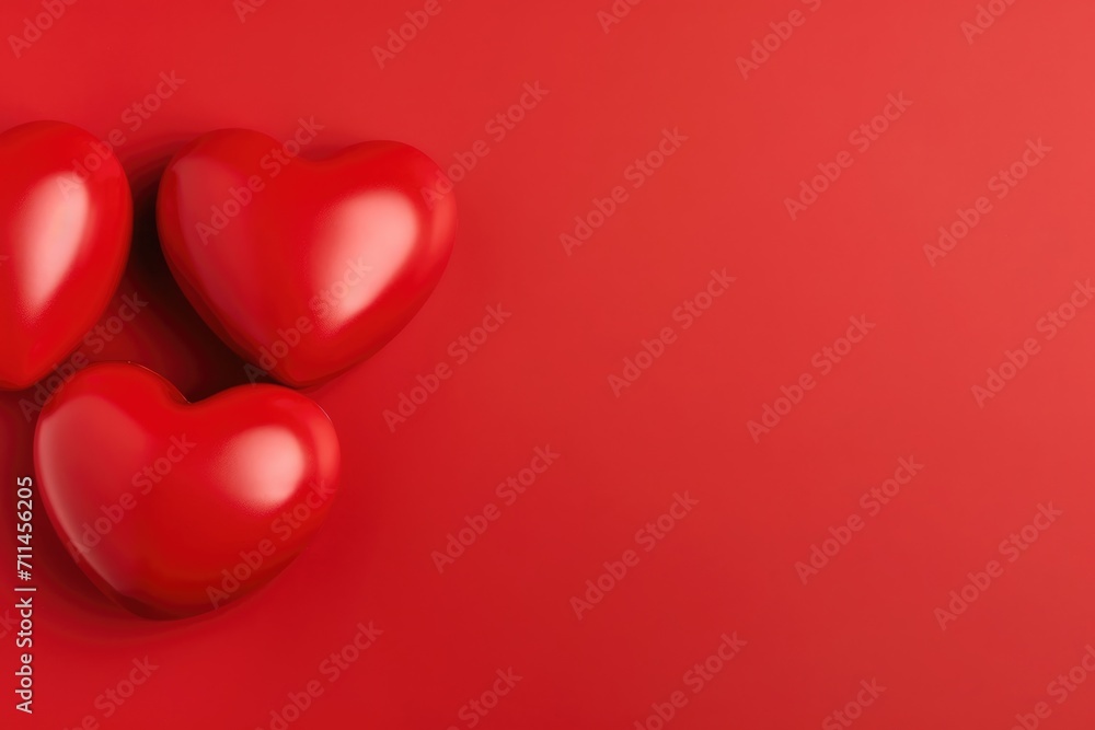 Red hearts on paper monocolor background. Happy Valentine's Day top view