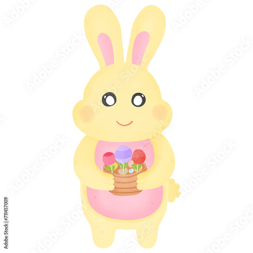 Yellow rabbit holding a flower pot
