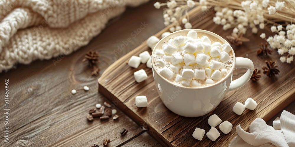 Fototapeta premium cocoa and mini marshmallows
