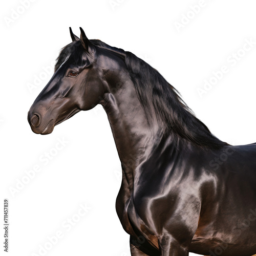 Black Arabian horse isolated on white, transparent background