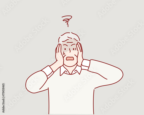 angry elderly man. Hand drawn style vector design illustrations.