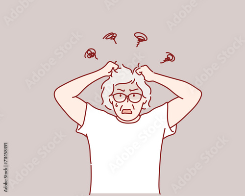 angry elderly woman. Hand drawn style vector design illustrations.