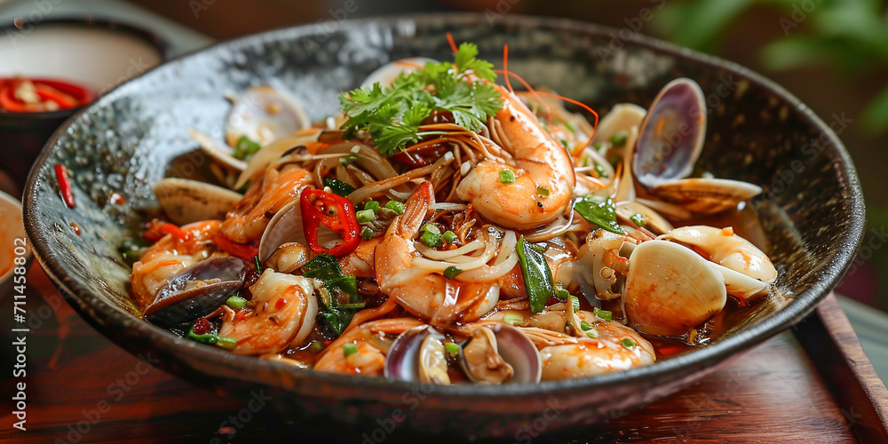 Spicy, fresh, fried shellfish and seafood Spicy, fresh, fried shellfish and seafood