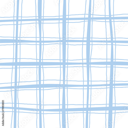 Hand drawn cute squiggle grid. doodle blue, pale, white wavy pattern with scribbles. Doodle square background with texture. Line art freehand grid vector outline grunge print
