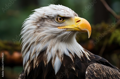 A majestic eagle's piercing gaze and sharp beak are highlighted in a stunning close-up, capturing the raw power and beauty of these regal accipitridae birds in their natural outdoor habitat