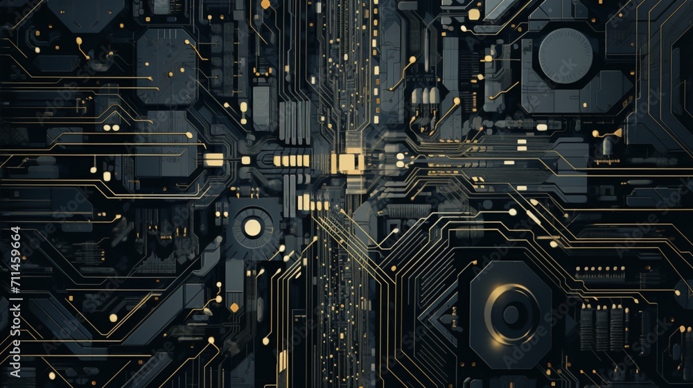 An intricately designed and detailed circuit board artwork depicting futuristic technology, precise circuitry, and digital components - Generative AI An intricately designed and detailed circuit board artwork depicting futuristic technology, precise circuitry, and digital components - Generative AI