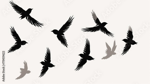 set of flying birds on white background