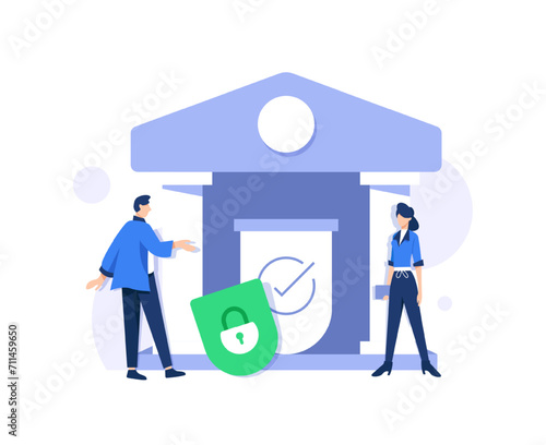 Online E-Banking,Data Protection,Characters in online internet banking transfer electronic funds from bank to bank. Sending and receiving money concept