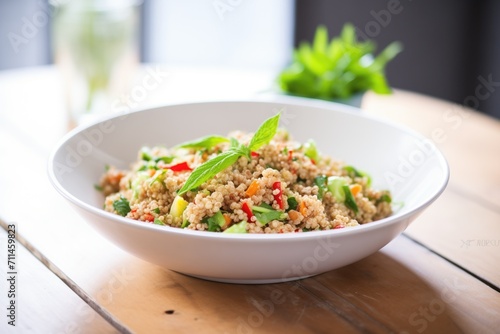 hearty chickpea salad with quinoa and diced peppers