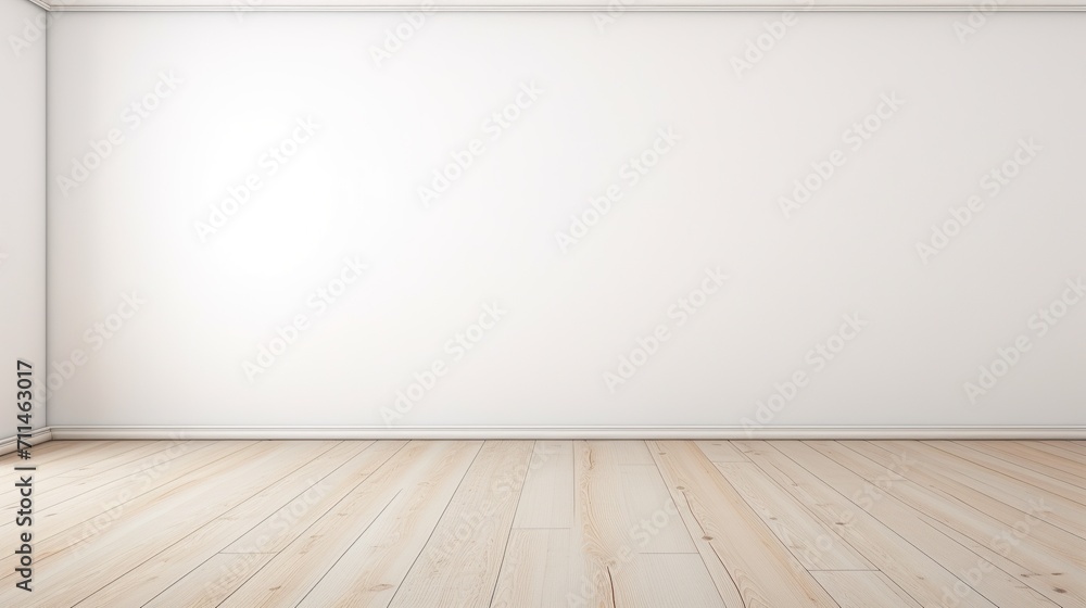 Rendering of a white wall view, illustration of an antique wooden floor interior, White empty room interior. The inside of the background. Nordic house interior.empty wall for writing