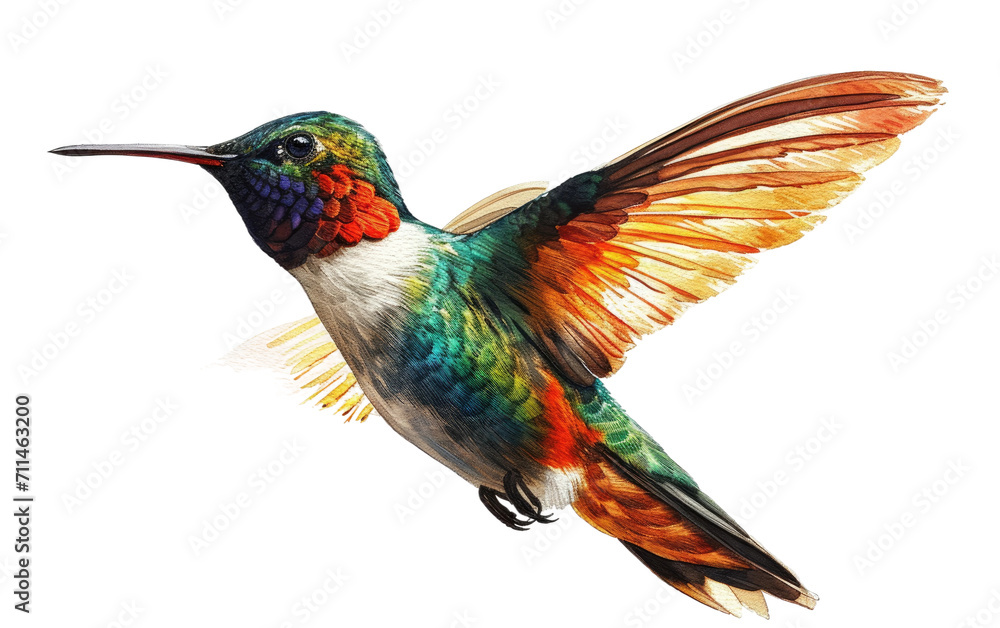 Graceful Hummingbird in Colorful Flight  on transparent background.