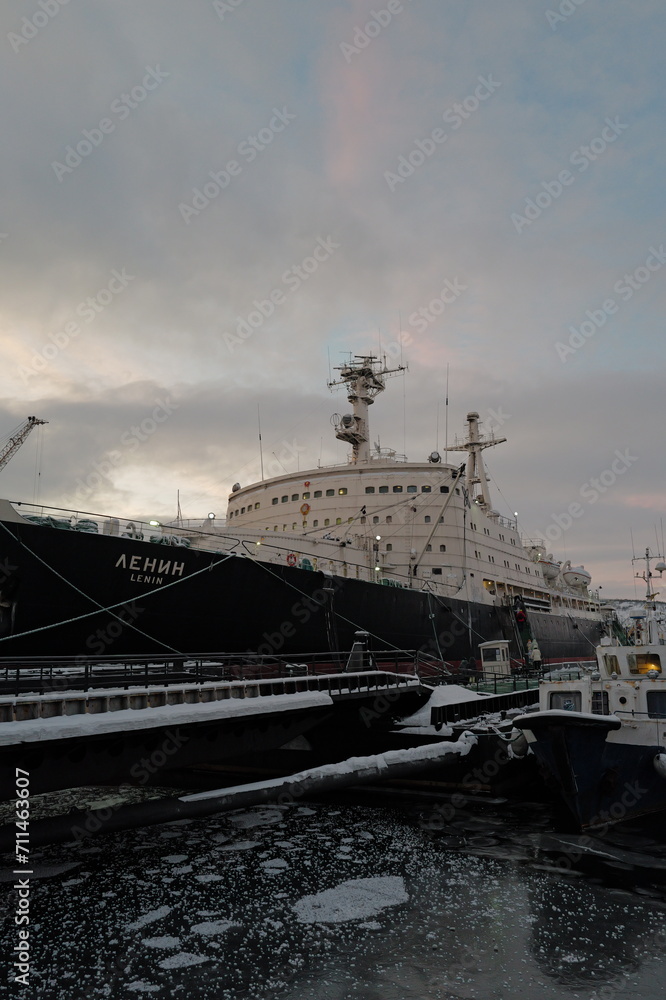 Icebreaker in the Murmansk city Icebreaker in the Murmansk city