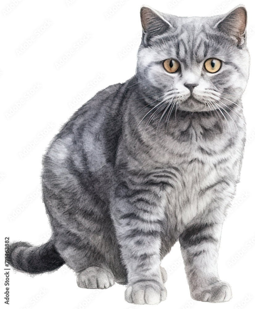 British Shorthair cat illustration PNG element cut out transparent isolated on white background ,PNG file ,artwork graphic design.